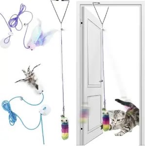 Cat Teaser stick-3pcs Set, Interactive cat Toys for Indoor Cats to Entertain Themselves, Hanging on The Door Frame, Hanging cat Toys