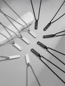 Unisex Stainless Steel Letter Pendant Necklace, Letters Necklace, Casual Striped Design, & Colors, Trendy Personalized Accessory