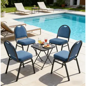 Dining Chairs Set of 4, Assembly-Free Stackable Kitchen Chairs, Modern Fabric Upholstered Chairs with Metal Frame for Living Room/Bedroom/Office/Farmhouse, Midnight Blue