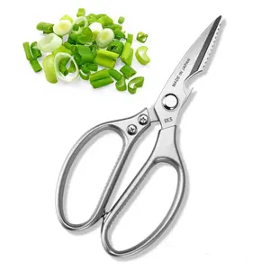 Heavy Duty Kitchen Scissors – Multi-Purpose Shears for Chicken, Fish & Herbs, Dishwasher Safe with Non-Slip Grips, Silver
