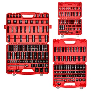 210-Piece Multi-Size High-Torque Impact Socket Set with 1/4, 3/8, 1/2 Inch 6-Point Deep & Shallow Sockets, SAE (3/16 to 1-1/4 in) & Metric (4 to 32 mm) Sizes, Extension Bars, Cr-Mo Steel, Carrying Case