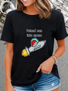100% Cotton Unisex 100% cotton Poland Can Into Space Happy Polandball Meme T-Shirt women graphic shirts