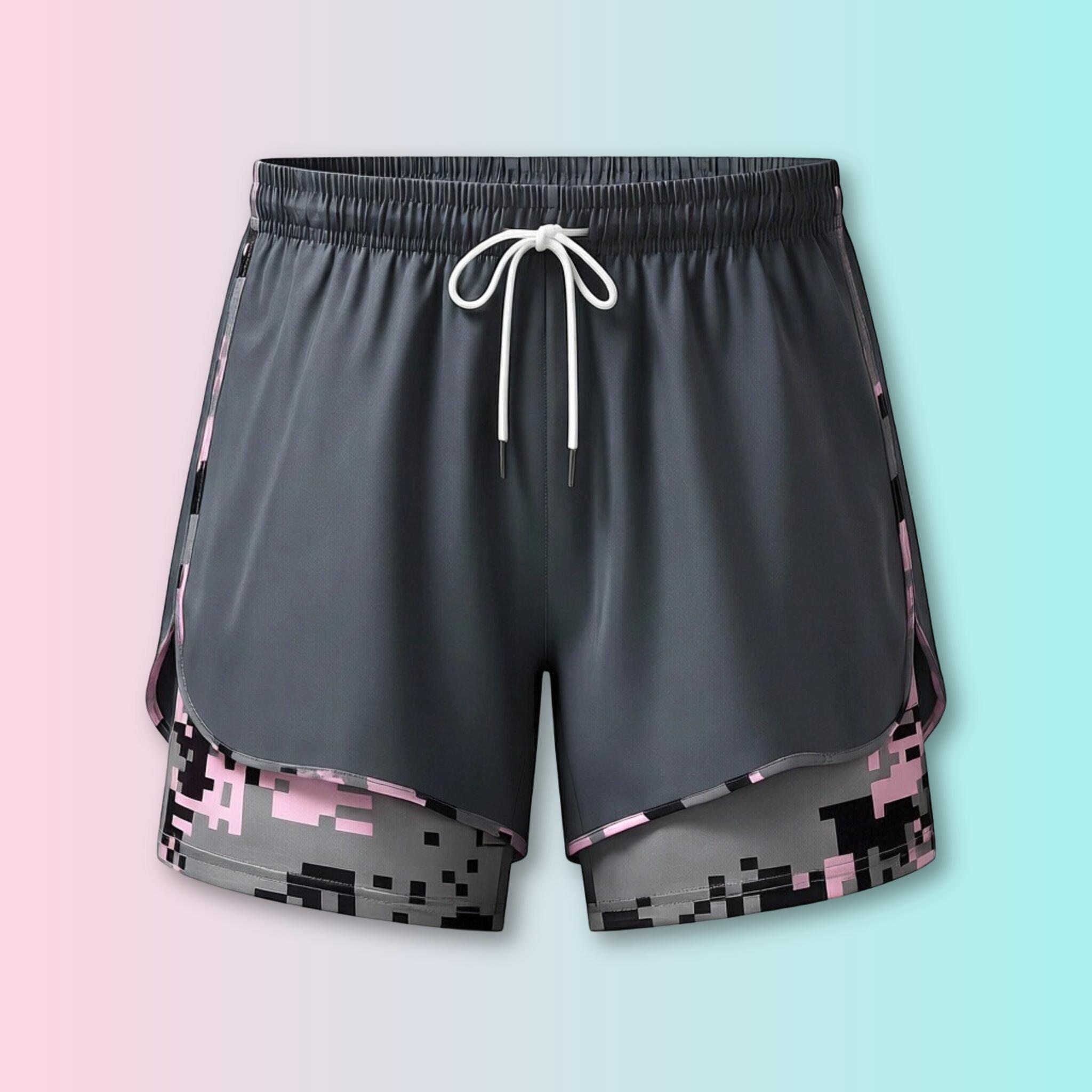 Women's 3-Pack Anti-Exposure Layered Elastic Gym Shorts - Quick-Dry Polyester Camo Athleisure Bottoms, Women's Gym Wear for Running, Fitness
