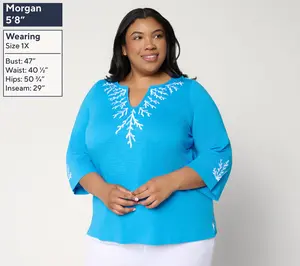 Belle Beach by Kim Gravel Slub Knit Coral Cabana Top