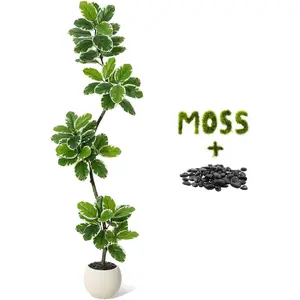 Fiddle Leaf Fig Tree Artificial Indoor, 6FT Tall Faux Rubber Tree with Sphere Planter, Tall Artificial Plants with Moss for Home Decor Office Living Room