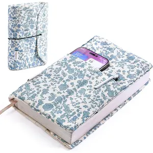 Adjustable Fabric Book Cover with Elastic Band, Washable Reusable Book Sleeve for Hardcover Books, Textbooks, Novels & Journals, Book Protector with Pocket & Bookmark, Ideal Book Gift