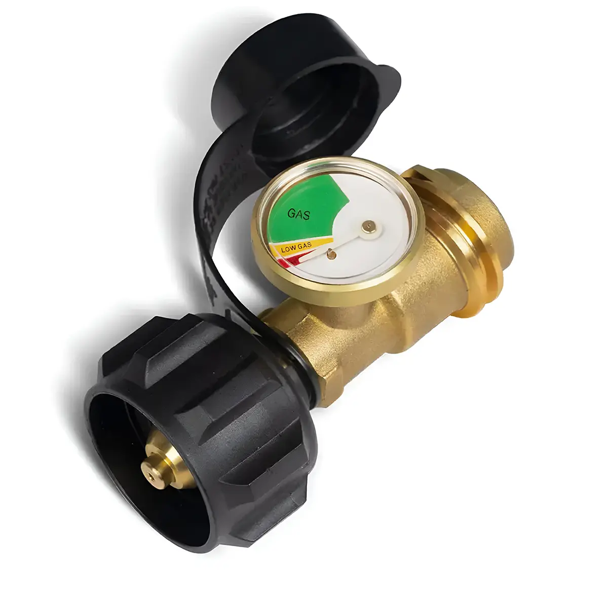 Propane Tank Gauge Level Indicator with Leak Detector, Glow-in-the-Dark Dial, Solid Brass Type 1/QCC1 Adapter for 5–20 lb Cylinders, BBQ Grill, RV, Camper, Heater & Camp Stove