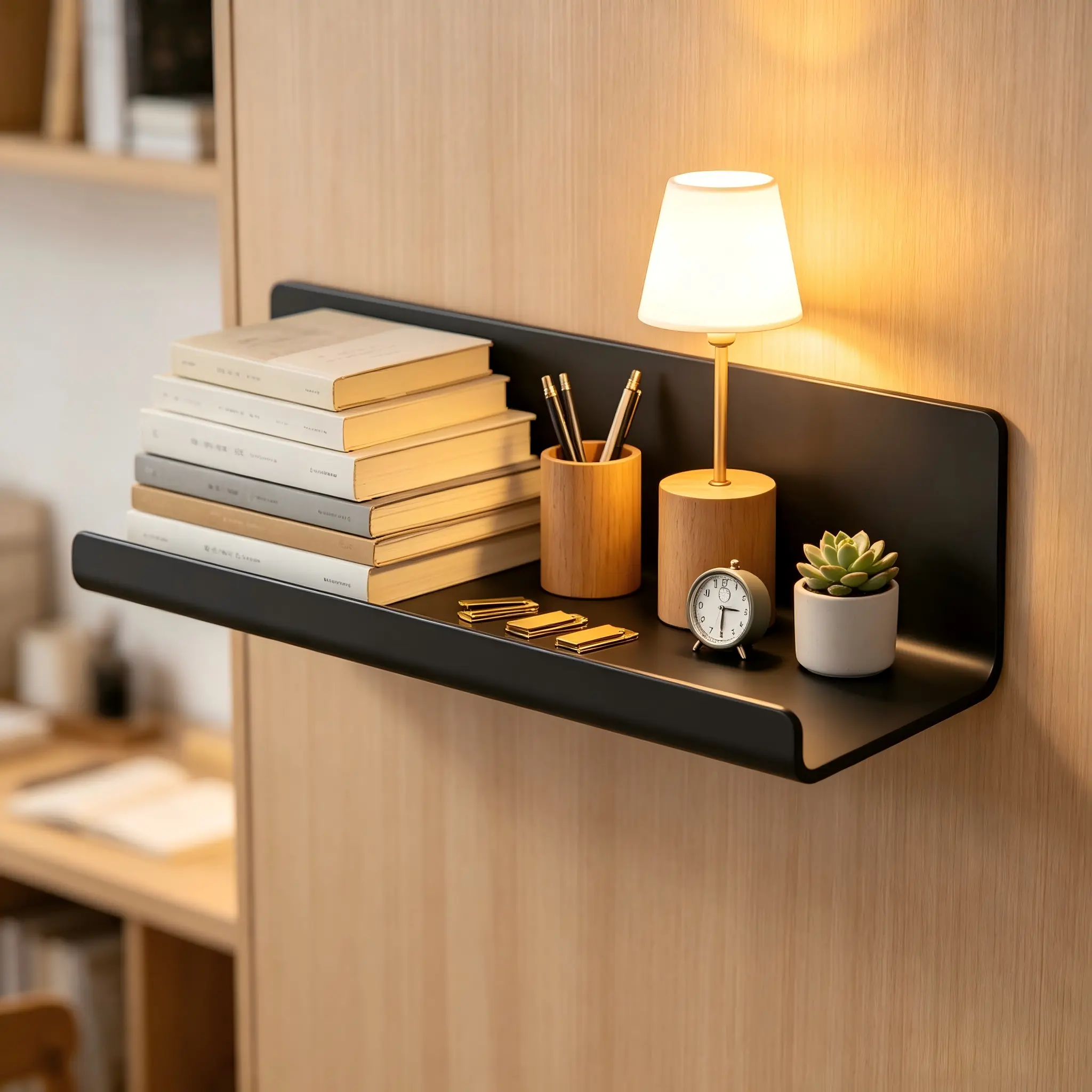 4Pack ABS Floating Wall Shelves, Waterproof Wall Mount Storage Organizer for Bedroom Bathroom Kitchen Office, Black/Grey/White/Pink