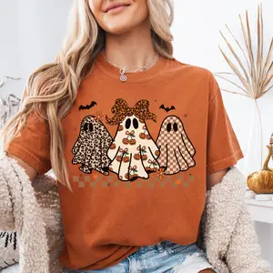 Trendy Ghost Trio Comfort Colors Tee Cute Halloween Graphic Shirt Fall Aesthetic Womenswear