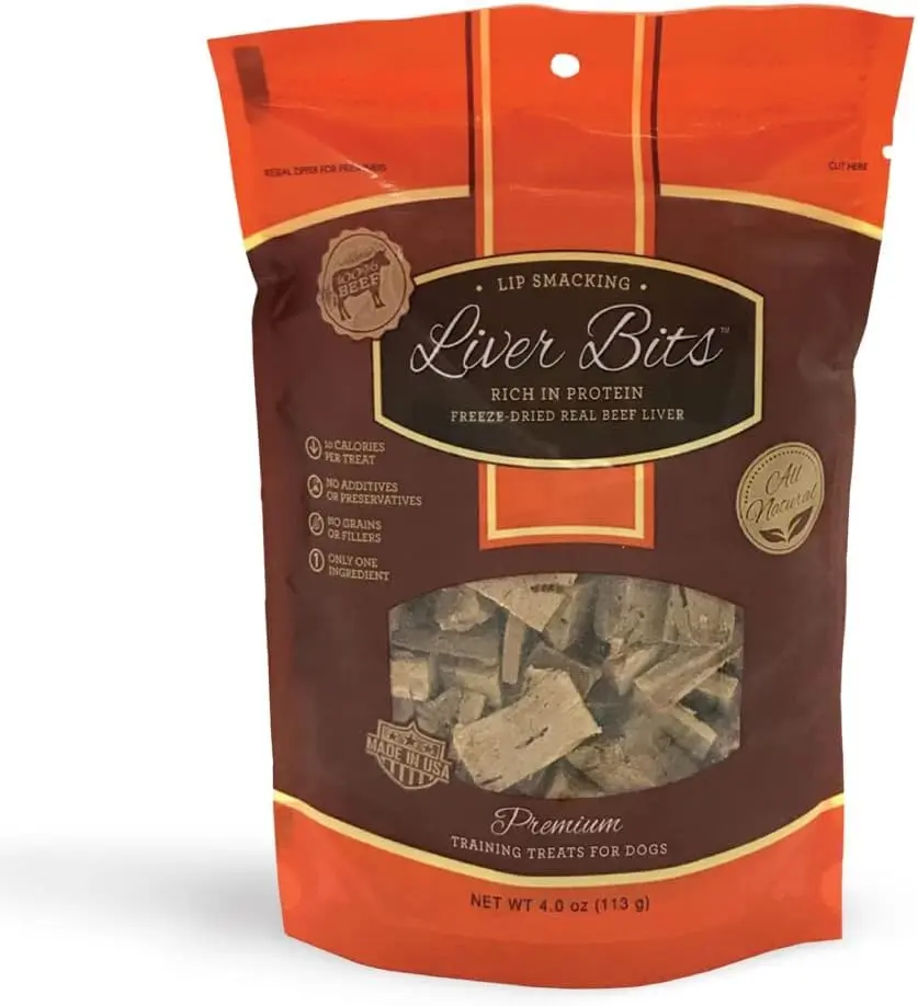 Liver Bits Premium Dog Training Treats 4oz - Pure Beef Liver, Low Calorie, All Natural, No Additives