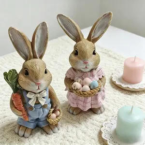 Adorable Resin Bunny Pair Decor - Colorful Eggs, Fresh Carrot Accents, Durable Easter Home Decoration, Ornaments, Room Decor, Must-Have Gift for Easter Enthusiasts