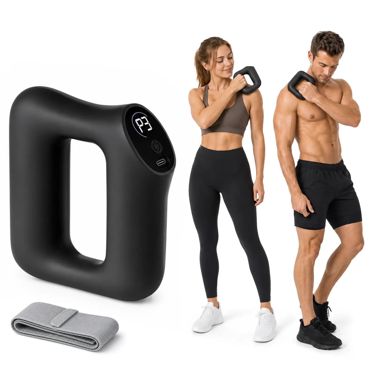 HOPHORSE Portable Vibrations Cordless Fascia Ring Massager for Whole Body Deep Tissue Percussive Massager for Relaxation Smart Fitness Handheld Resistance Trainer with Digital Display for Home Workouts