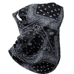 Summer Sports Outdoor Ice Silk Sleeve Set Ladies Cycling Arm Sleeves Hanging Ears Veil Sunscreen Mask Mask Cooling Neck Gaiter Graffiti Long Black White Men and Women UV Protection Bik Outdoor Sport