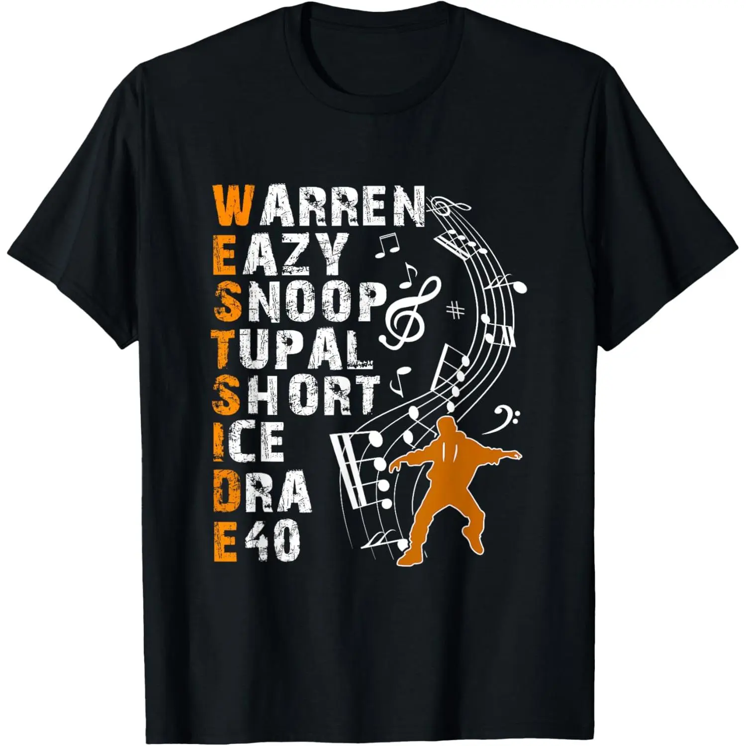 Women's Westside Hip Hop Rap Music Legends Cotton Short-Sleeve Casual Basic T-Shirt, Made in USA, Women's Tops, Shortsleeve, Print, Round Neck, Simple, Soft, Straight, Comfortable