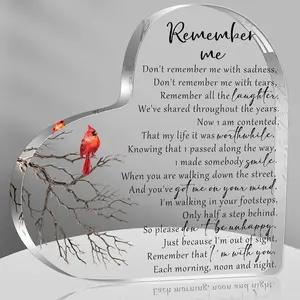 Bereavement Acrylic Heart Sign Gifts for Women, Sympathy Gifts for Loss of Loved One Remembrance Decor, Angel Red Cardinal Acrylic Memorial Gifts, Table Decor