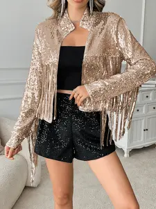 Tassel Fringe Short Sequin Jacket, Vintage Western Style, Chic, Eye-Catching Personality, Perfect for Music Festivals, Parties, Daily