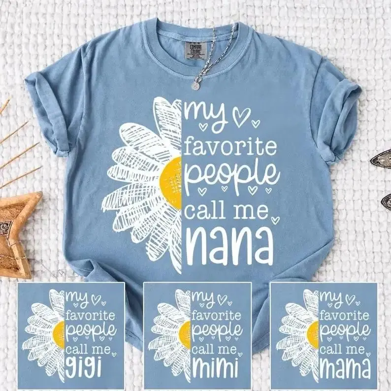 Comfort Colors Custom My Favorite People Call Me Grandma Flower Patchwork Shirt for Mama Nana Mimi Gigi T-shirt, Soft Garment-Dyed, Made In The USA	