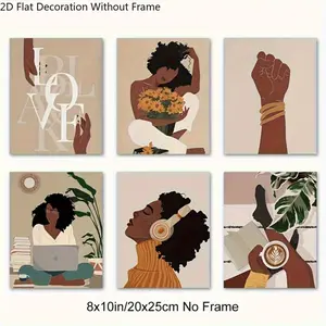 Set of 6 8x10inch Unframed Black African Women Wall Art Prints, Inspirational Black Girl Art, African American Fashion Wall Decor, Office & Home Decor2D FLAT