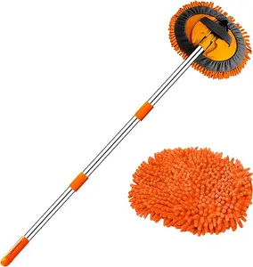 Clean Kit Wash Tools 3-Section Detachable Microfiber Car Wash Mop Easy Clean Lint-Free Scratch-Free Safe for SUVs Trucks with Detachable Combination Pole Vigorous Orange