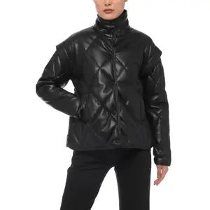 Apparis Liliane Faux Leather Quilted Jacket in Noir Black M Casual Polyester