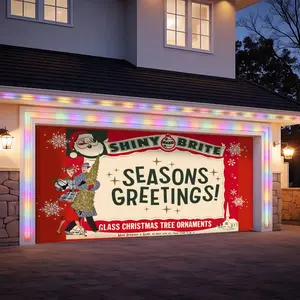 Vintage Shiny Brite Retro Christmas Ornaments Garage Door Banner Backdrop