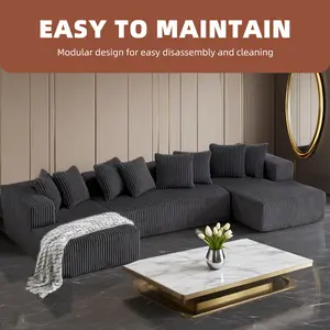 【3 Packages shipping】132" Oversized U-Shaped Cloud Sectional Sofa, Includes Chaise Lounge + Recliner + 6 Pillows, Plush Corduroy Fabric, Boneless Comfort Style, Stylish Furniture for Living Room/Bedroom Modular