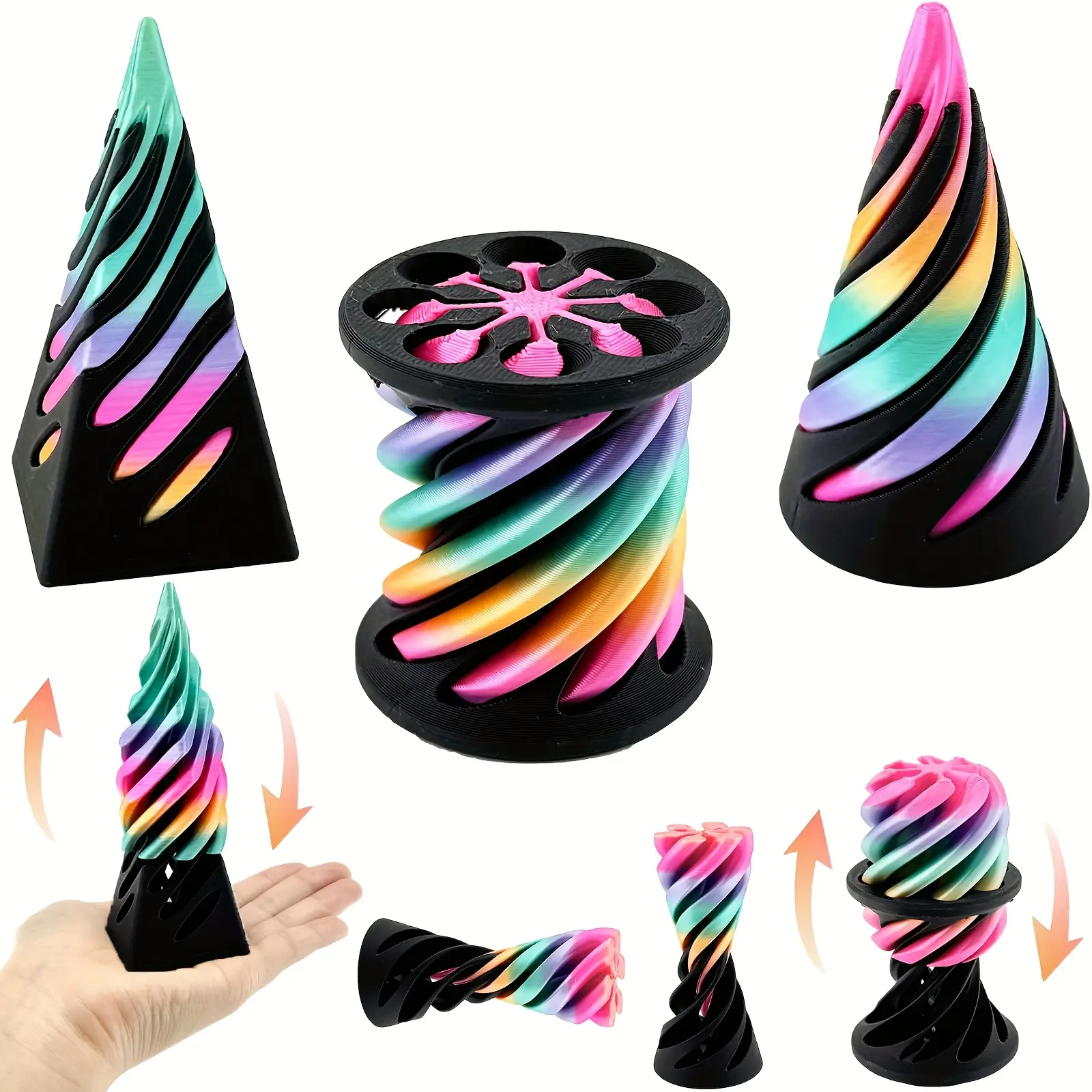 3 Pack Impossible Cones, Spiral Cone Decompression Toys, 3D Printed Pyramid Transfer Toy, Mini Swirl Line Illusion, Anxiety Relief, Stress Relief Decoration, Anxiety Fidgets, Work Fidget