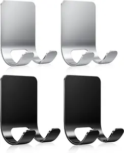 4Pcs Razor Holder, Shaver Hook Hanger, Multipurpose Self Adhesive Double Hooks, Silver Black Stainless Steel Shower Hooks, for Bathroom and Kitchen Storage, Includes Loofah, Towel, Plug, Clothes Rnodoilkfly