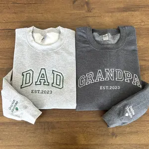 Custom Embroidered Sweatshirt Name On Sleeve With Heart, Grandpa Shirt With Date, Daddy Est Year Shirt, Father's Day Gift For New Dad, Grandpa, Papa