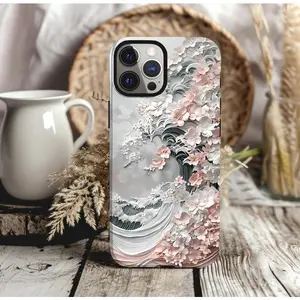 Cherry Blossom Phone Case, Grey & Blush Pink Design Premium Film 2 in 1 Phone Case - Durable, Shock Absorbing and Stylish Protection - Compatible with iPhone 16, 15, 14, 13, 12, 11, Plus, Pro, Pro Max, Perfect birthday gift for friends.