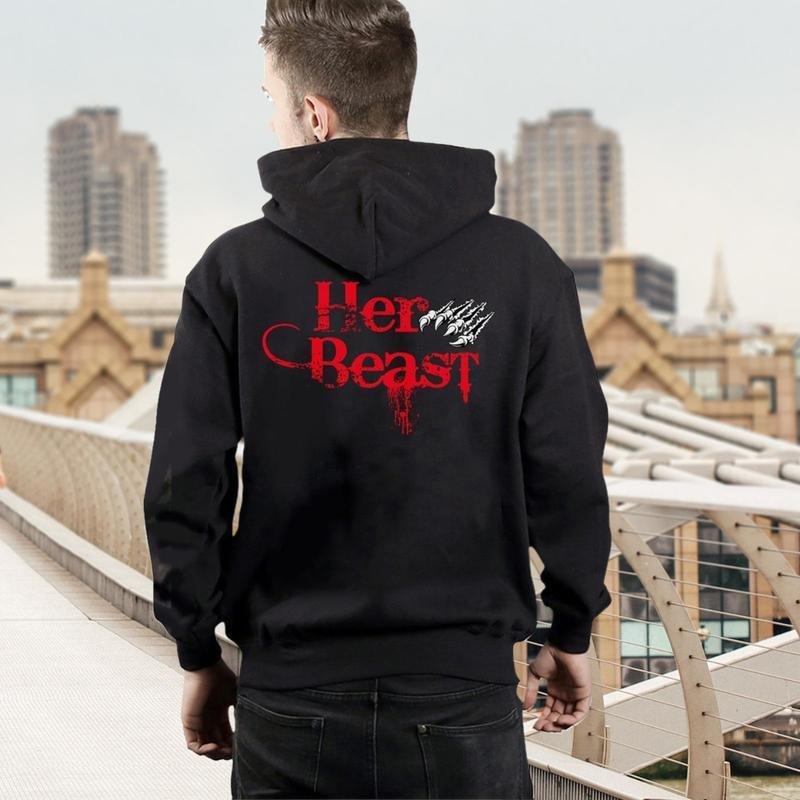 Her Beast His Beauty Couple Hoodies, Beauty And Beast Rose Hoodie, Couple Hoodie Gift For Valentines