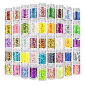 45 Holographic Chunky Sequins & Fine Powder Glitter Mix, Iridescent Glitter Flakes for Face, Body, Eye, Nail Art & Resin Epoxy