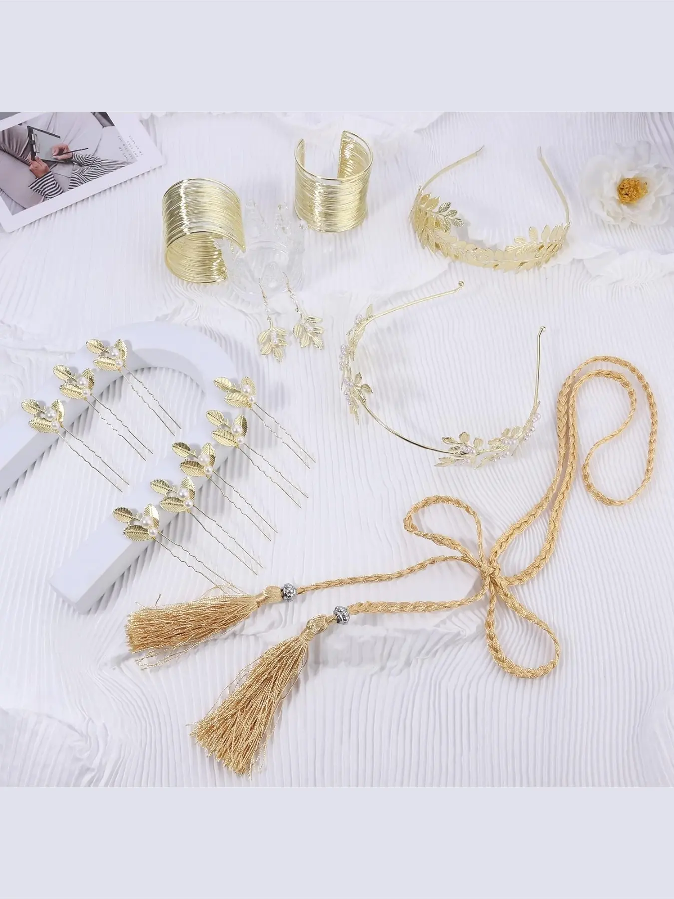 14 Pcs Greek Goddess Costume Accessories Set Laurel Leaves  display picture 3