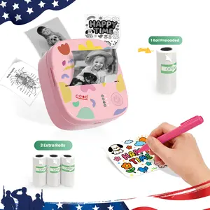 [Memorial Day Sale] XenGro Mini Sticker Bluetooth Printer included 3 Roll label Thermal Pocket Printer,Inkless Portable Printer B&W Printing Only for Study Notes, Photos, Memos, Lists, Journals Printing Machine Sticky Label, Birthday Gifts for Girls Boys