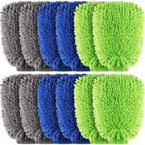 12 count  Wash Mitts - Chenille Microfiber Mitts Scratch Free Ultra Absorbent Wash Sponge Cloths for ,  and  - Regular Size, 7.5'' x 10.2''