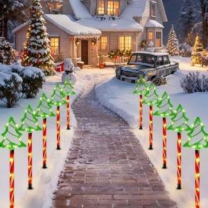 1 Set of Solar-Powered 5-in-1 Christmas Tree-Shaped Lawn Lights, Suitable for Outdoor Gardens and Patios, Porches, Christmas Atmosphere Decoration