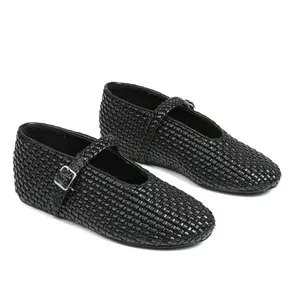 CYNLLIO Womens Mary Jane Flats Round Toe Pumps Adjustable Buckle Strap Woven Ballet Flats Slip on Casual Walking Ballerina Shoes