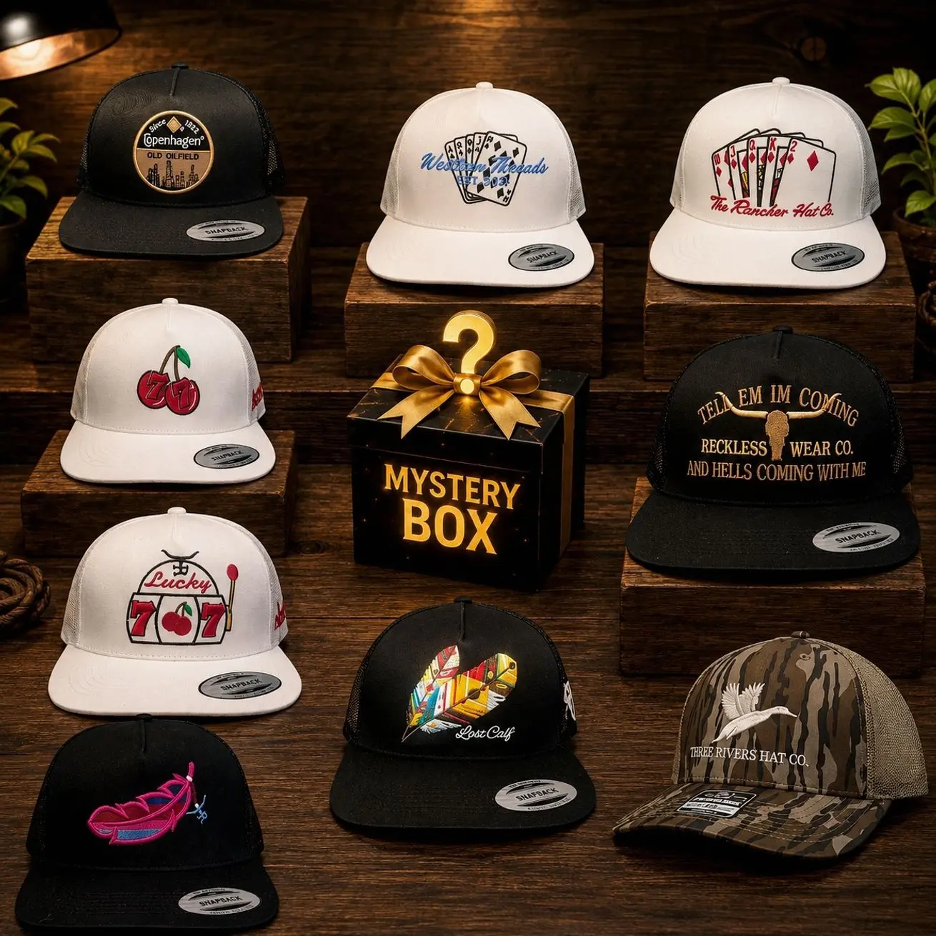 Mystery Box Trucker Hats – Random Western & Vintage Snapback Hats for Men, Assorted Embroidered Designs