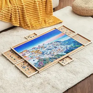 1500 Pieces Puzzle Board with 6 Drawers and Cover, 27"x35" Wooden Jigsaw Puzzle Table for Adults, Portable Puzzle Organizer & Storage System, Birthday Gift for Mom