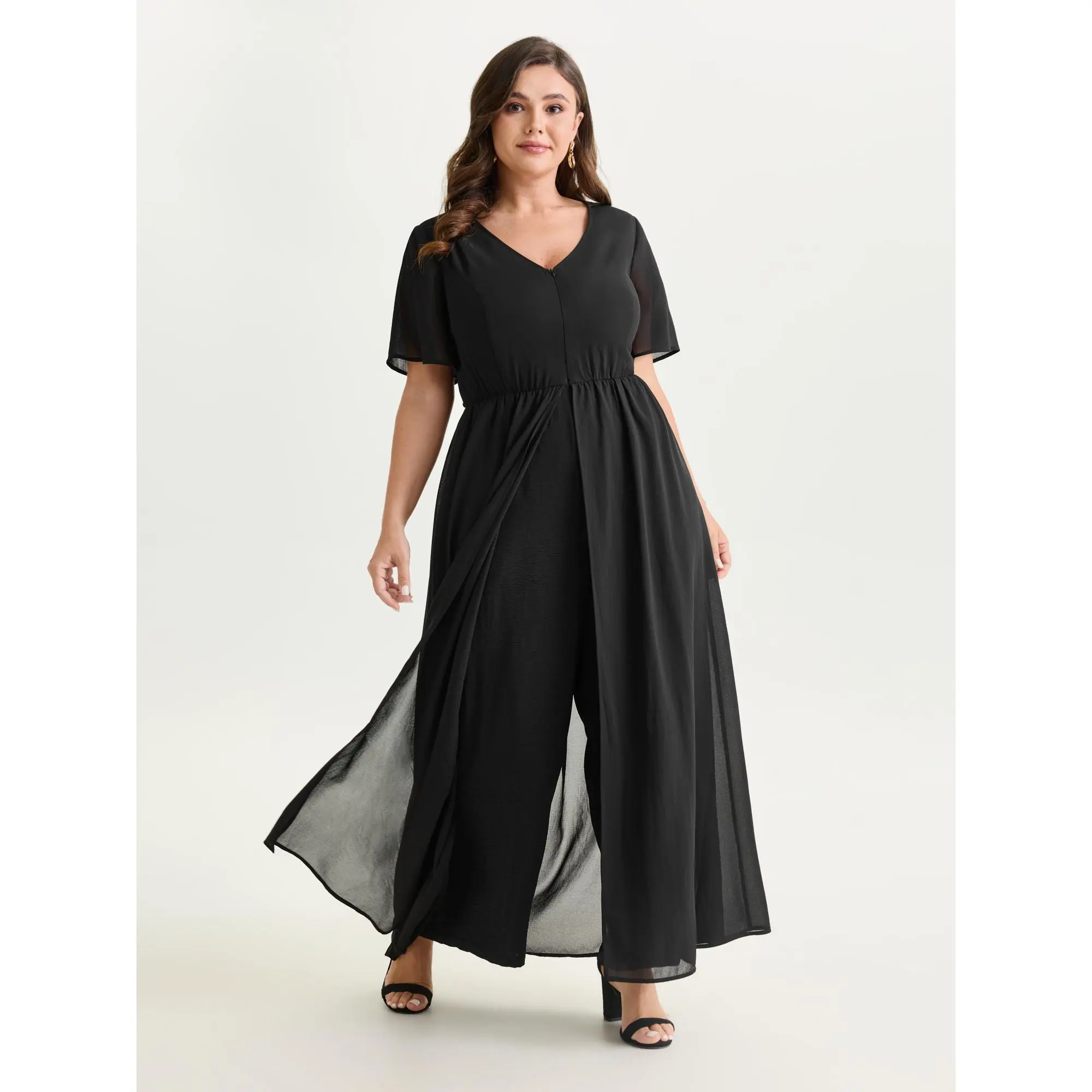 BloomChic Women's Plus Size Midi Overalls Jumpsuit - Classic Short Sleeve, Low-Iron Polyester Fabric, Smooth Finish, Side Pockets, 18-20/2x Multi-Size Fit