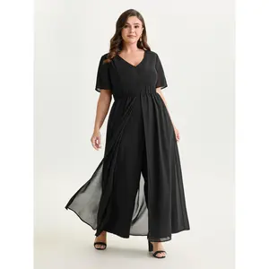 BloomChic Lady's Plus Size Basic Fit Polyester Overalls Jumpsuit - Garment with Hidden Zipper, Layered Pockets, Shortsleeve, Soft Fabric Clothes, Size M-6X for 2026 Summer Swimweek Spotlight Deals