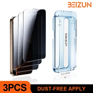 Beizun 3-Pack HD Screen Protector/Privacy Screen Protector for iPhone, 9H High-Strength Full-Coverage Glass, Auto-Calibration Kit Included,  Zero Bubble+Case-Friendly, Excellent On-Screen Display Experience.