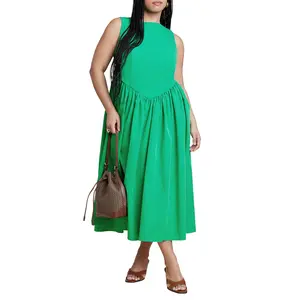 ELOQUII Women's Plus Size Boat Neck Flare Midi Dress
