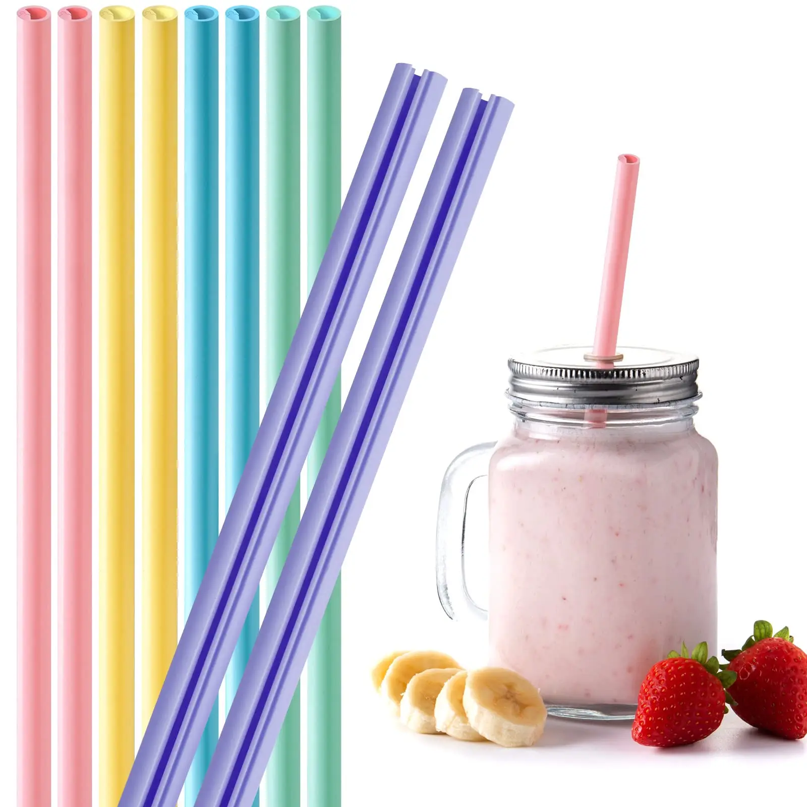 10-Pack Reusable Silicone Straws Openable Design Easy to Clean, Premium Food Grade Snap Straws BPA-Free Hot & Cold Compatible Drinking Straws Flexible Portable No Brush Needed (5 Macron Colors)