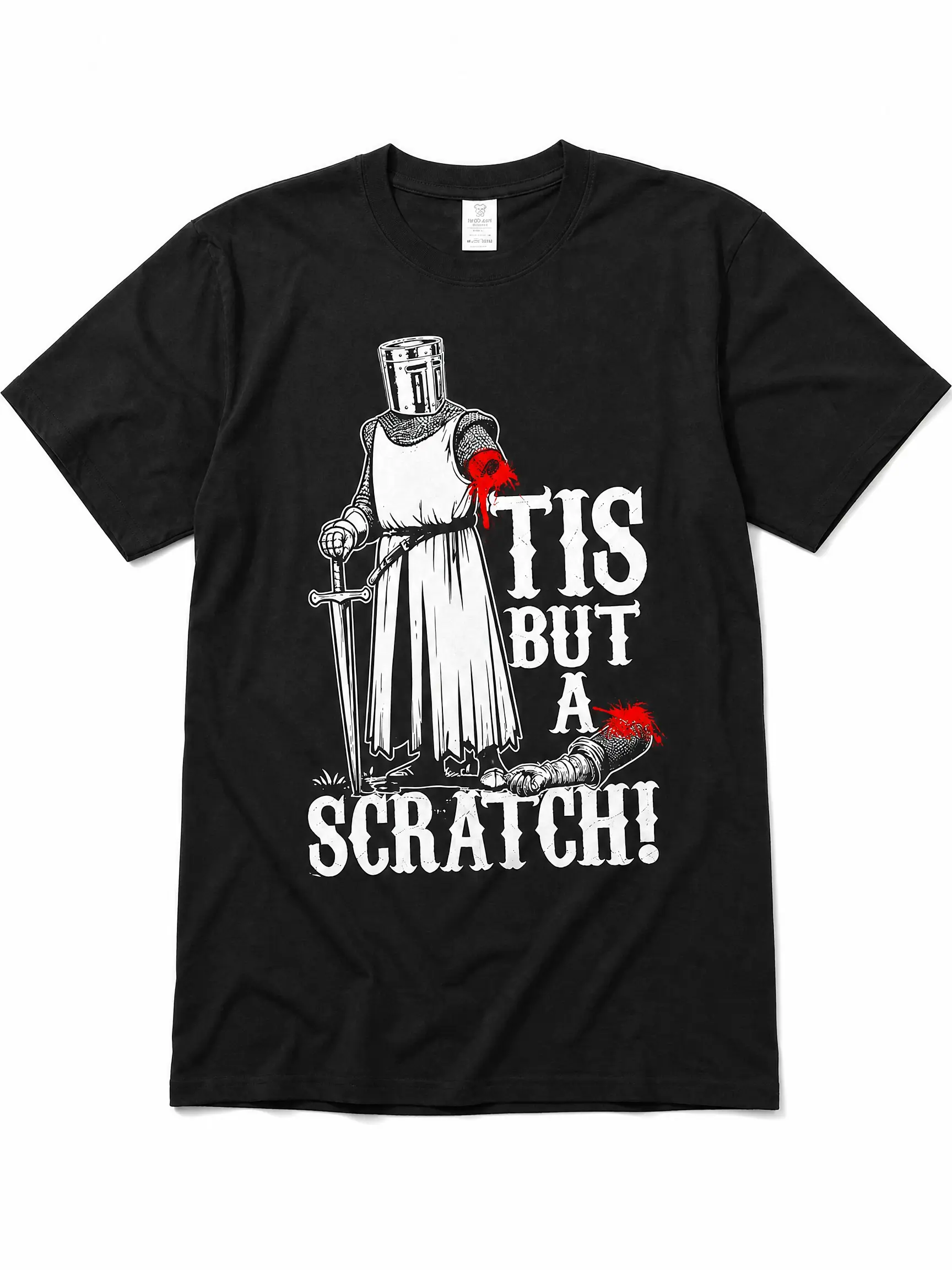 Men's Oversized Graphic T-Shirt, Vintage Medieval Knight Print Streetwear Tee, Relaxed Fit Short Sleeve 200g Cotton Top, Warriors, Shortsleeve, Casual
