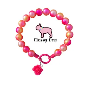 Sunset Pearl Beaded Dog Collar | Durable Dog Necklace | Ombré Large Beads | Pink Pearls Bead Collar | Dog Pearl Collars