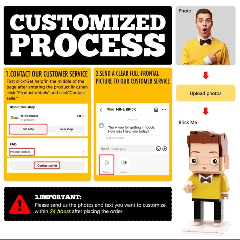 Mother's day gift Customizable Mini Brick Figure with Key Chain Set – Personalized Gift for Any Occasion Based on Your Photo 1