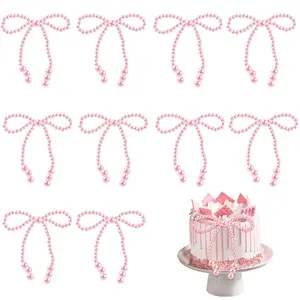 Pearl Bow Cake Toppers, Elegant Cupcake Decorations, Wedding Birthday Valentine Baby Shower, Large and Small Beads, 5/10/20/40 Pieces