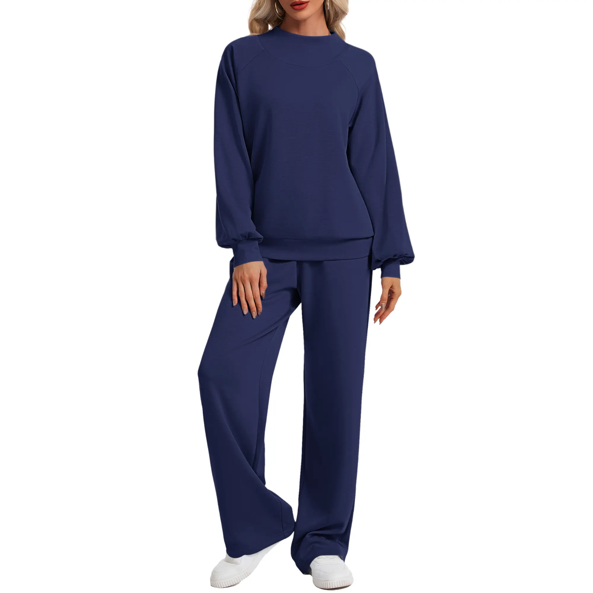 AUSELILY Trendy Women’s 2 Piece Set – Mock Neck Balloon Sleeve Top & Wide Leg Pants with Pockets | Cozy Casual Lounge & Athleisure Outfit 2026