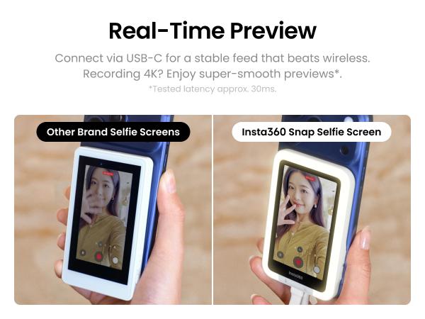 Insta360 Snap Selfie Screen - 4K Magnetic Selfie Monitor Screen for Selfie, Vlogging, Compatible vith iPhone & Android, Touchscreen Control, Wired Instant Connection